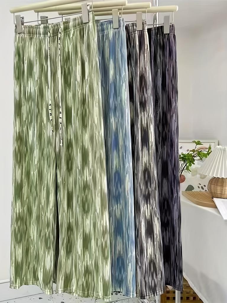 Batik-Hose im Vintage-Stil für Damen mit weitem Bein, lockere, schlankmachende Freizeithose aus Eisseide, bequeme, kühle Freizeit- und Sporthose, eleganter Stil