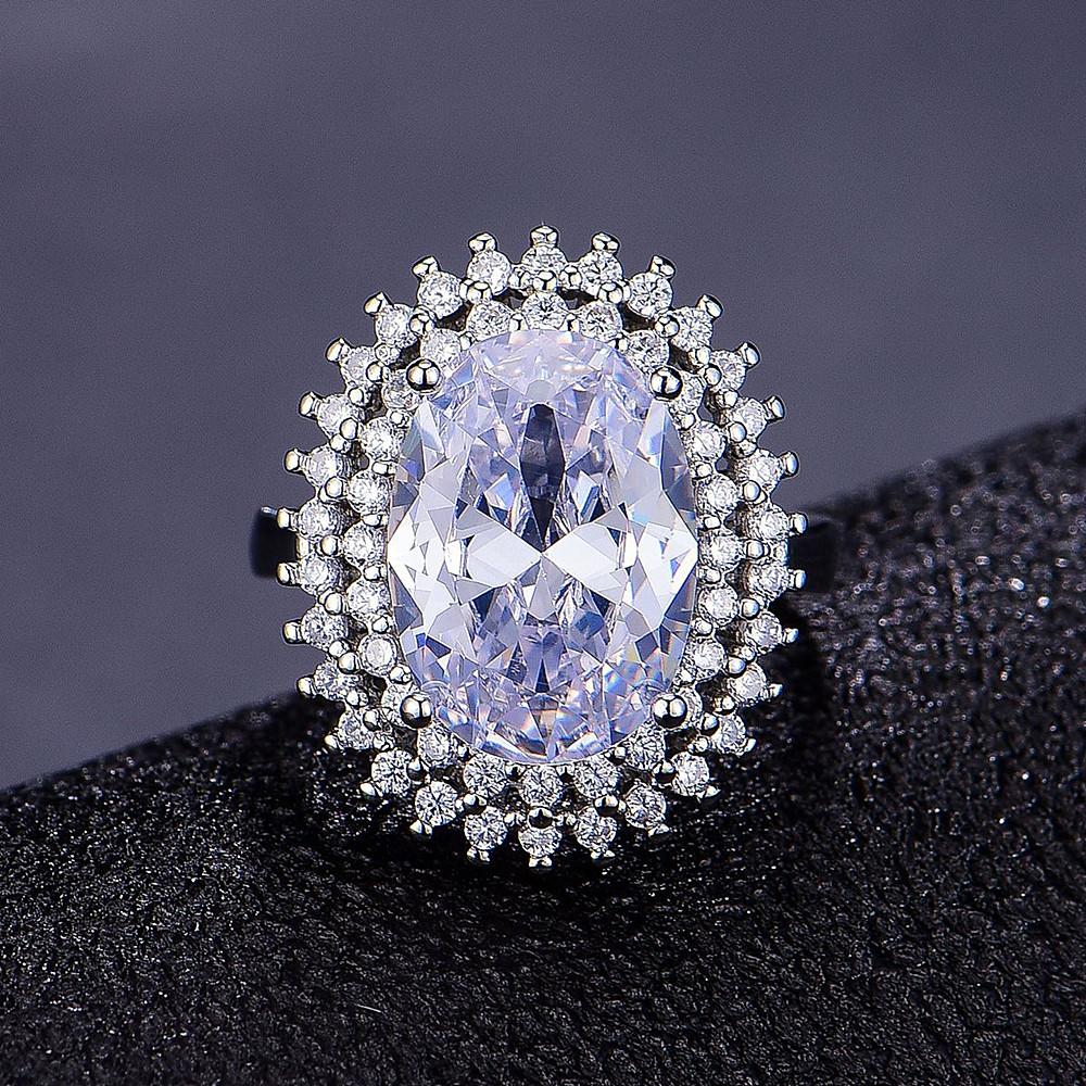 Fashion Chic Big 5 Carats Pink Crystal Zircon Diamond Gemstones Rings for Women White Gold Silver Color Jewelry Bague Party Gift