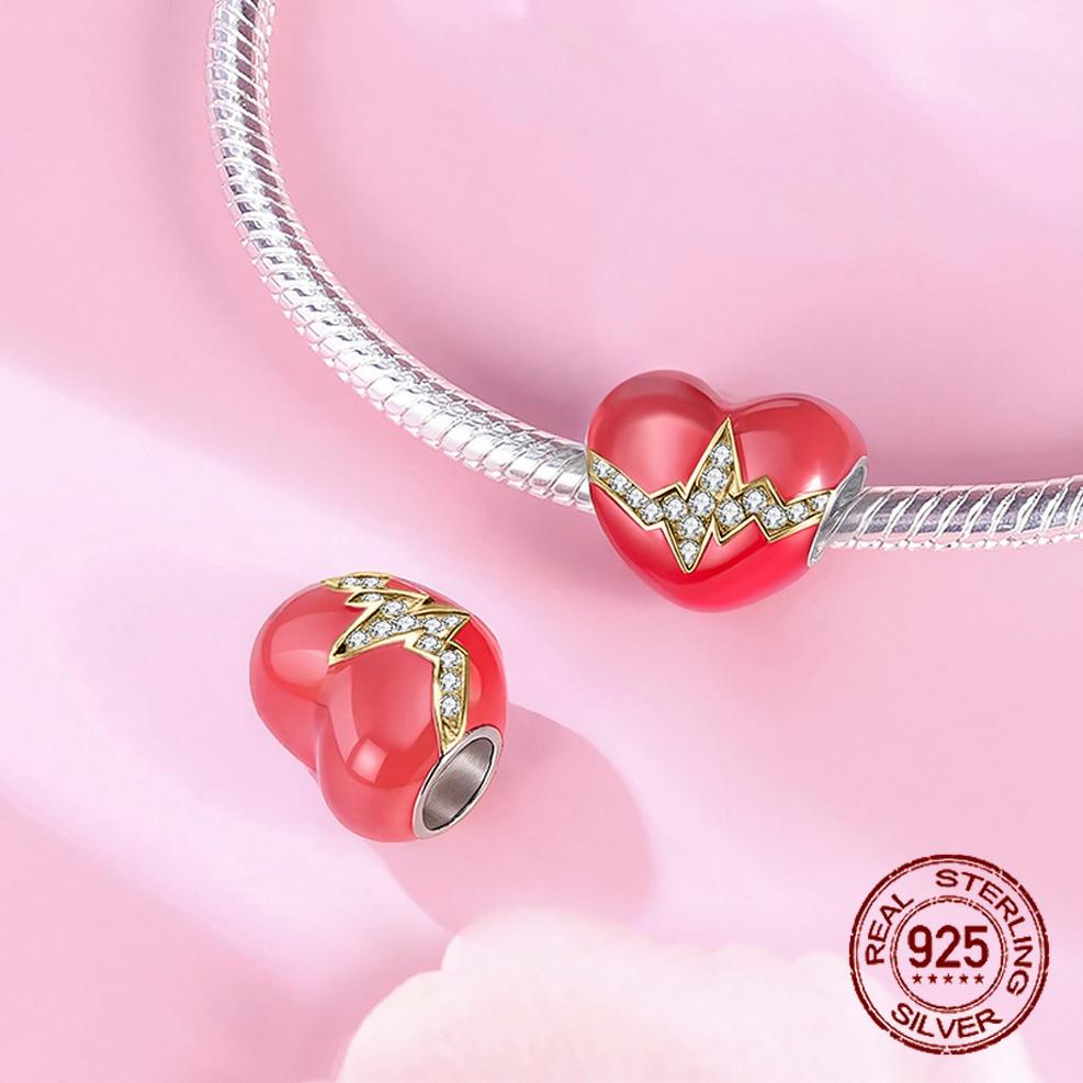 Red Color Series Charms Beads Copper Blood Heart Love Car Strawberry Fruit Dangle Fit Original Bangle Bracelet Diy Jewelry