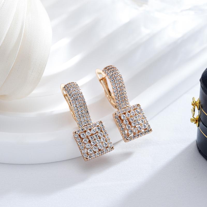 Kienl Full Natural Zircon Daily Party Big Earring For Women Rose Gold Color Square Ethnic Bride Vintage Wedding Jewelry