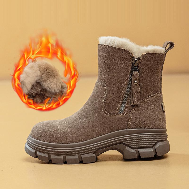 

Зимняя обувь 2025 Женские сноубутсы Теплый плюш для холодной зимы Обувь из натуральной кожи Модный бренд Женские ботильоны Толстая подошва 4 см 40 хаки