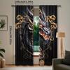 2pcs Bold Dragon Print Window Curtains - Black & Golden Dragon Window Drapes with Rod Pocket for Living Room   Bedroom   Kitchen -