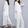 Traje Cubre Vientre Estilo Occidental Dos Piezas Pantalones Pierna Ancha Mujer Talla Grande Gordo Holgado Adelgazante Top de Gasa Verano
