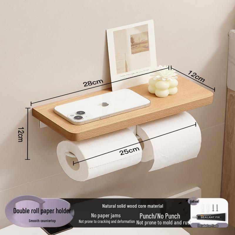 Handun Walnut & Beech Double Roll Toilet Paper Holder