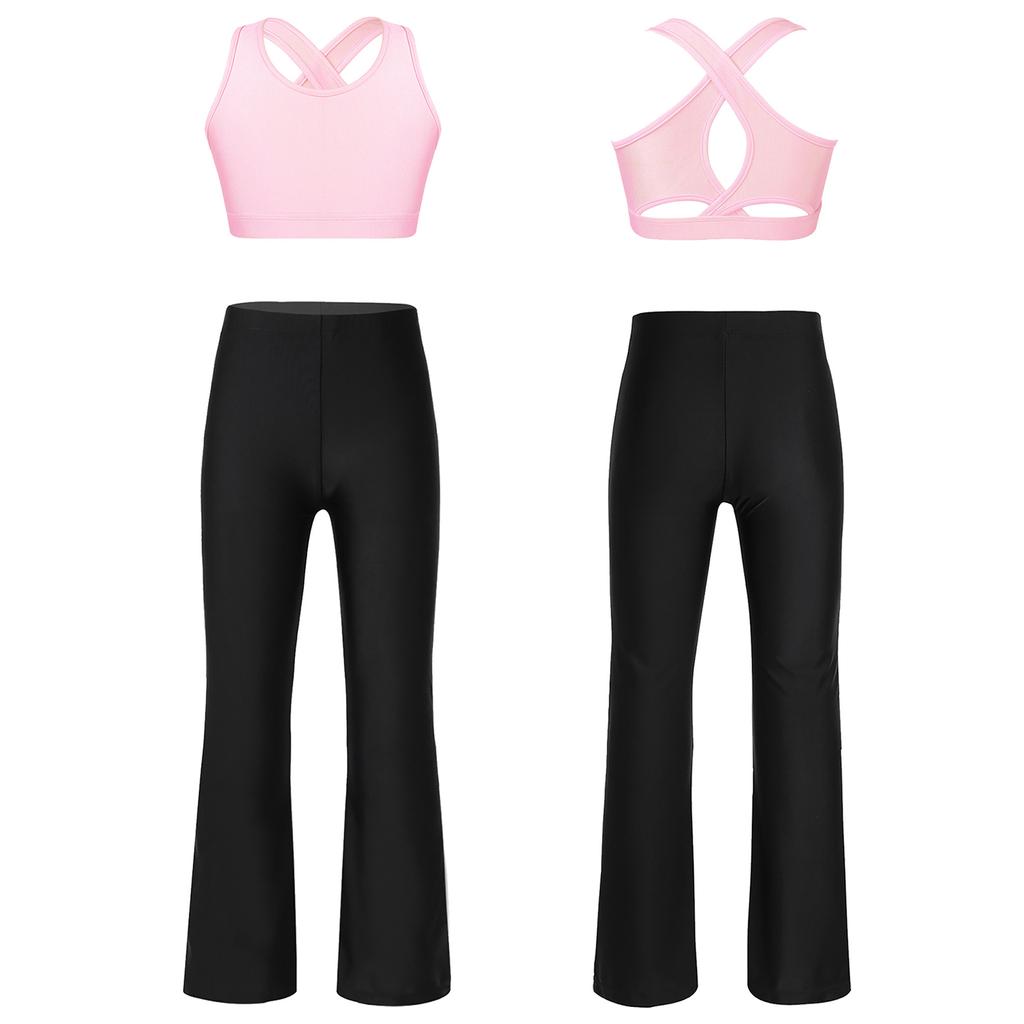 Copii Fete Fără mâneci Gâtul U Bretele de umăr Crop în spate Crop Top cu pantaloni pentru sporturi de sport