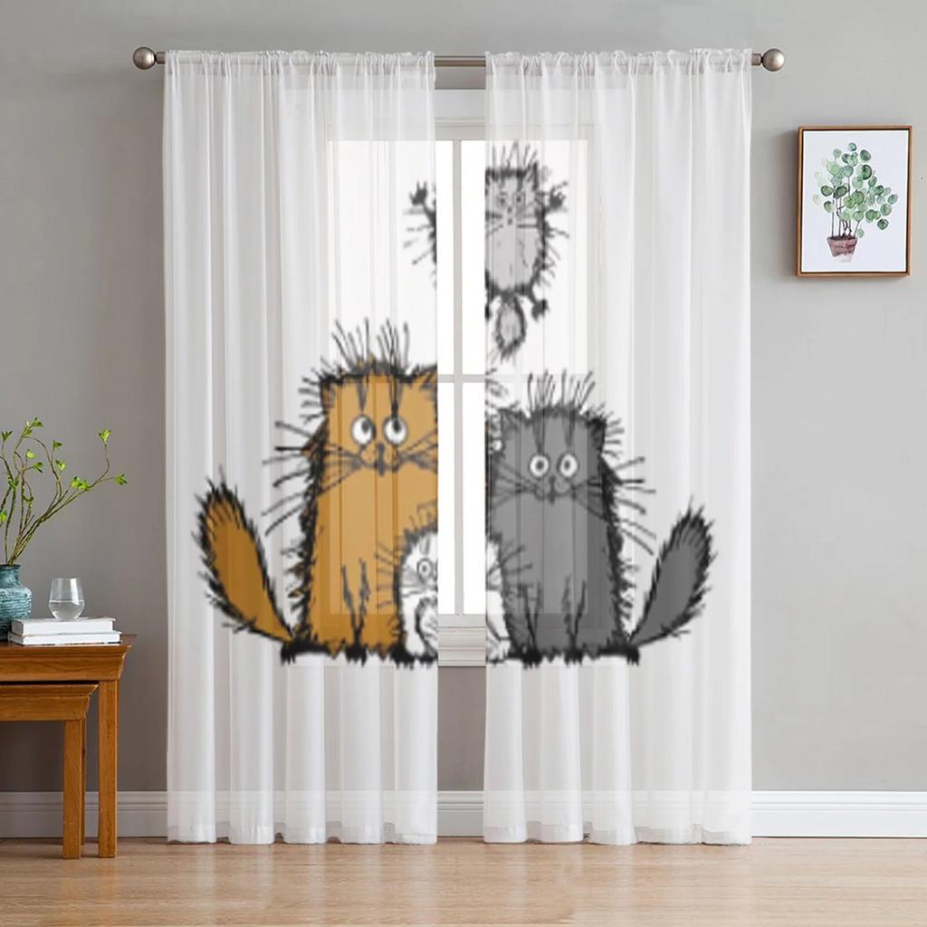 Urocza para kociąt romantyczne tiulowe zasłony do salonu kuchenne zasłony okienne Home Decor przezroczysta zasłona do sypialni dla dzieci