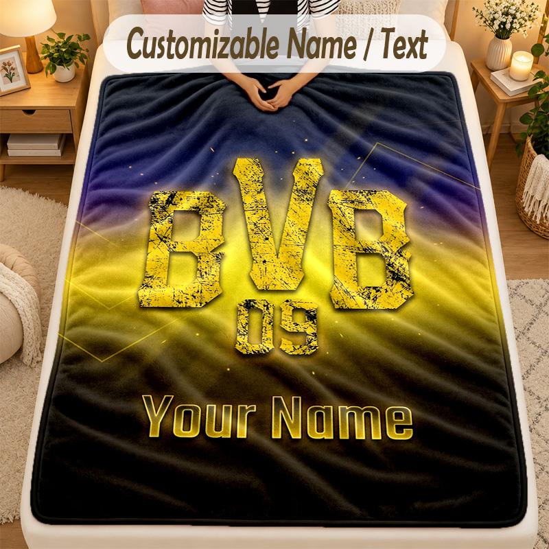 Flannel BlanketBorussia Dortmund Custom Name Text Personalized Soft Warm Throw Blanket Home Decor Gift