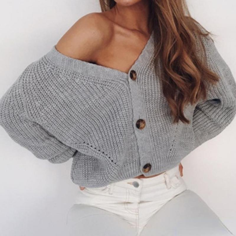 Herbst Neue Mode Frauen Gestrickte Strickjacken Pullover Langarm Lose Mantel Lässig Taste Dicken V-ausschnitt Solide Weibliche Tops
