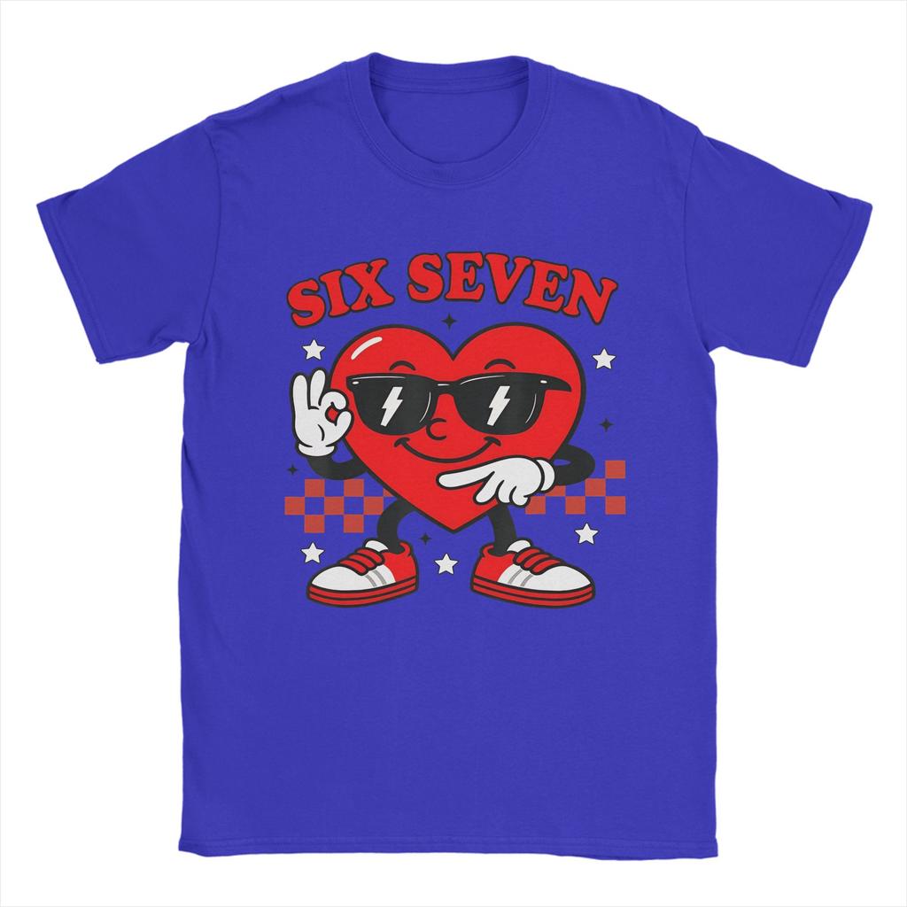 Casual Groovy Heart Six Seven 6 7 Valentines Day TShirts for Men Round Neck 100 Cotton T Shirt Short Sleeve Tee Shirt Gift