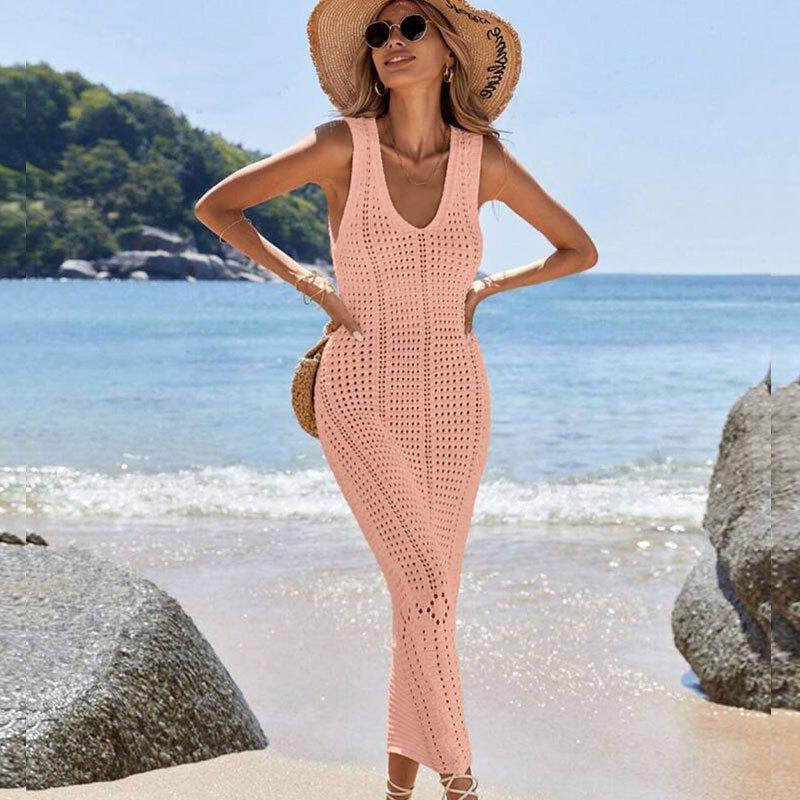 

Новая пляжная юбка однотонная сексуальная вязаная ажурная пляжная юбка-бикини купальник отпуск женское платье L