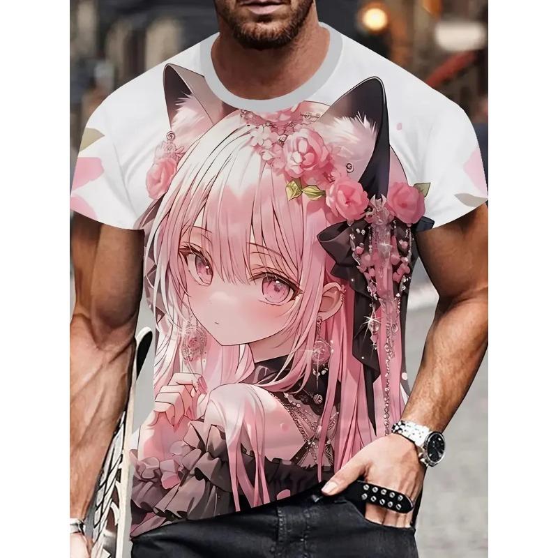 Letní Pánská Trička s Krátkým Rukávem s 3D Potiskem Anime Postav s Kulatým Výstřihem