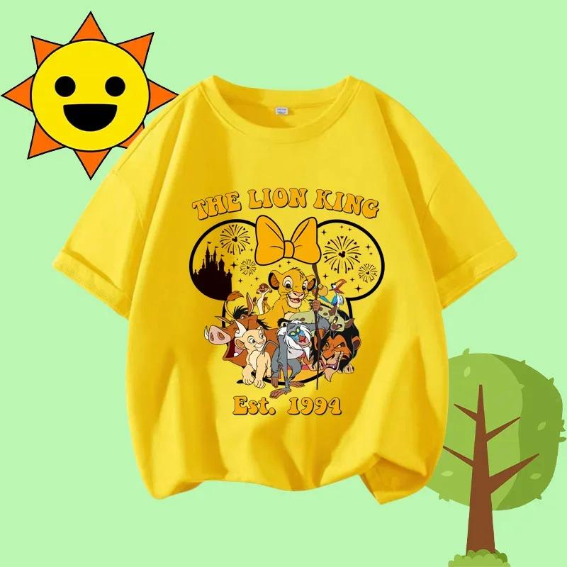 Детская повседневная футболка с круглым вырезом и короткими рукавами, с принтом из мультфильма «Король Лев» 150