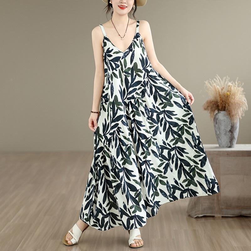 Sleeveless Strap Plus Size Cotton Vintage Flora New In Dresses For Women Casual Loose Long Summer Dress Elegant Clothing