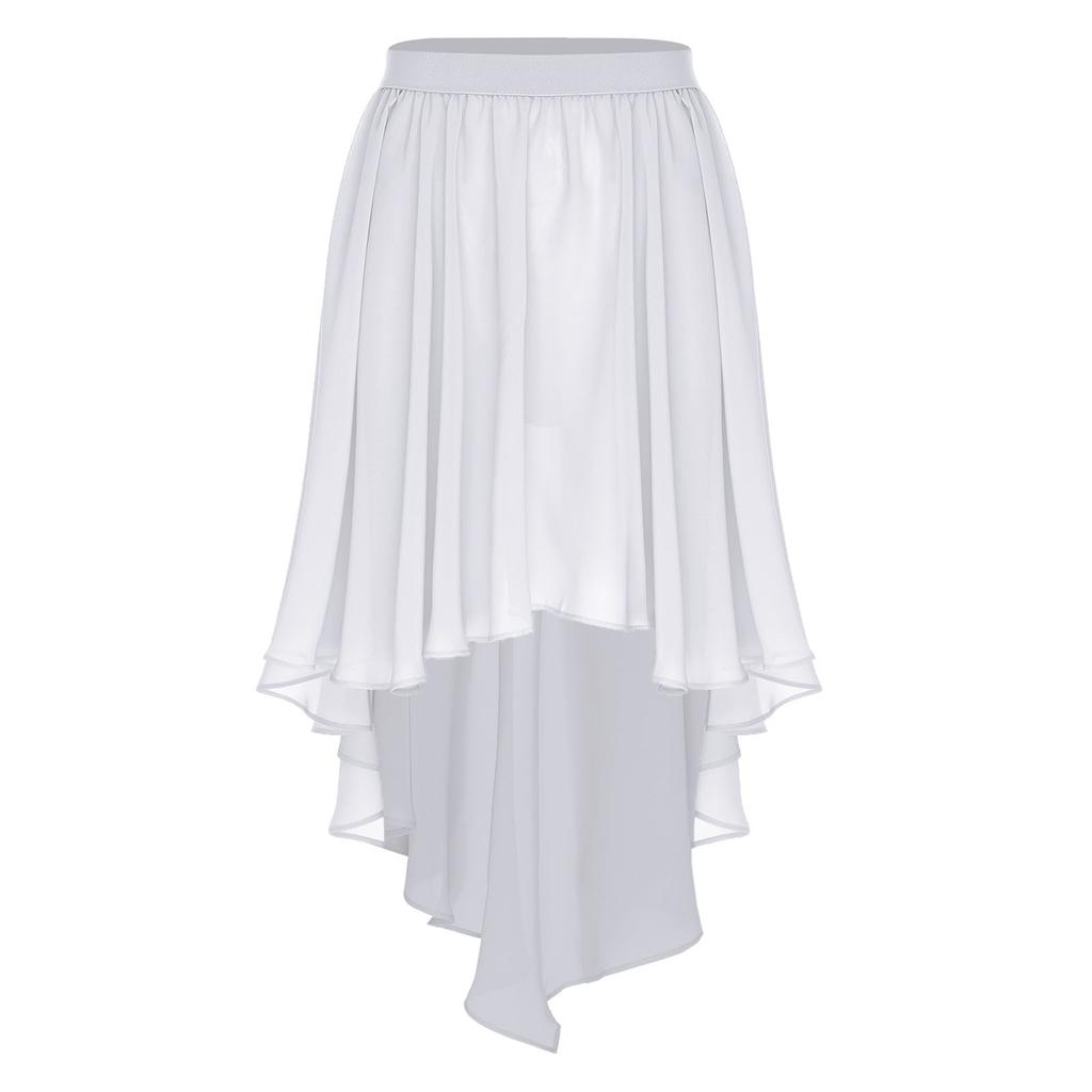 Damen High-Low-Saum Chiffonrock Elastischer Bund Unregelmäßiger Durchsichtiger Überwurf Strand Tanzkostüm