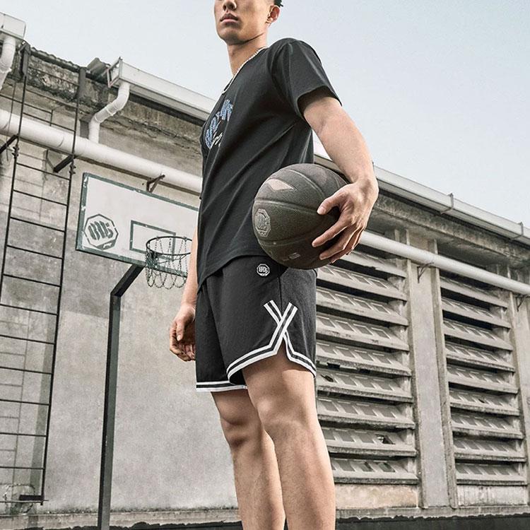 Li Ning Badfive Color Block Letter Mid Waist Drawstring Straight Leg Sports Shorts Men shorts Black AAPU111-1