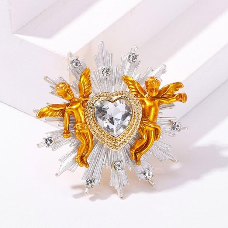Spille Angelo Cuore Stile Accessorio Elegante Spilla Cuore Cupido per Donne Uomini Badge Gioiello Decorato con Strass