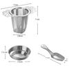 Stainless steel tea strainer with lid and teaspoon