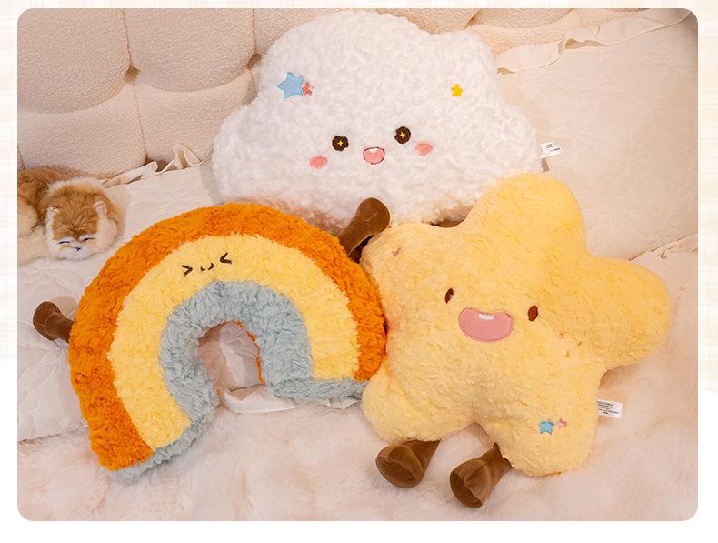 Sky & Moon Plush Toy: Star & Rainbow Cushion Ornament for Living Room Sofa
