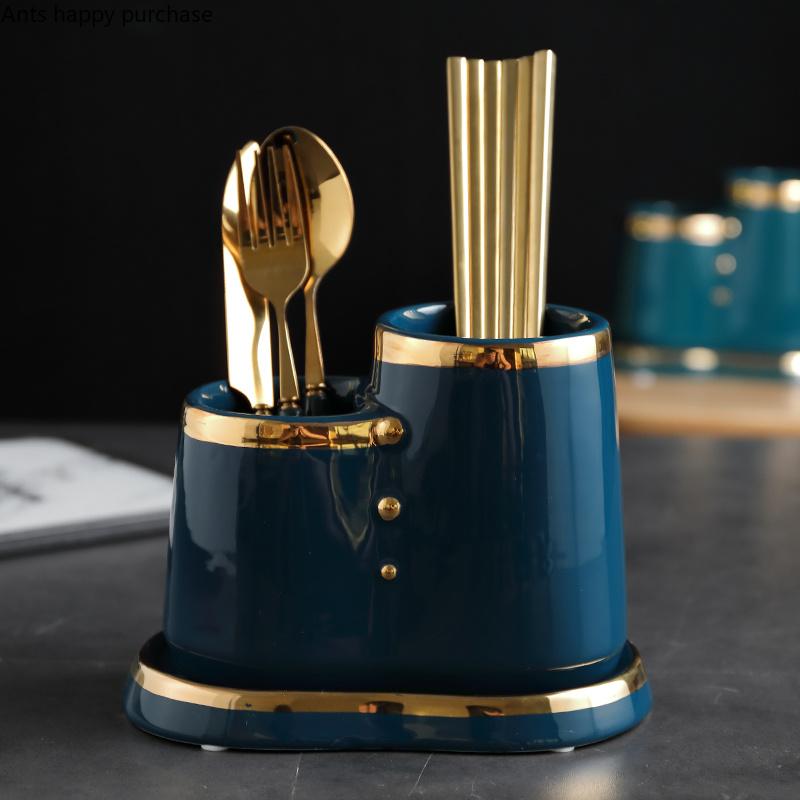 2 Grids Keramik Essstäbchenhalter Abflusskäfig Besteck Aufbewahrungsbox Löffel Gabel Lagerregal Besteckständer Küchenaufbewahrungsorganisator