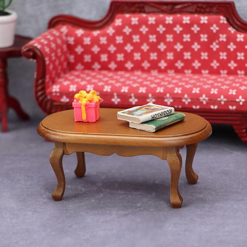 1:12 European Retro Oval Dollhouse Coffee Table Model