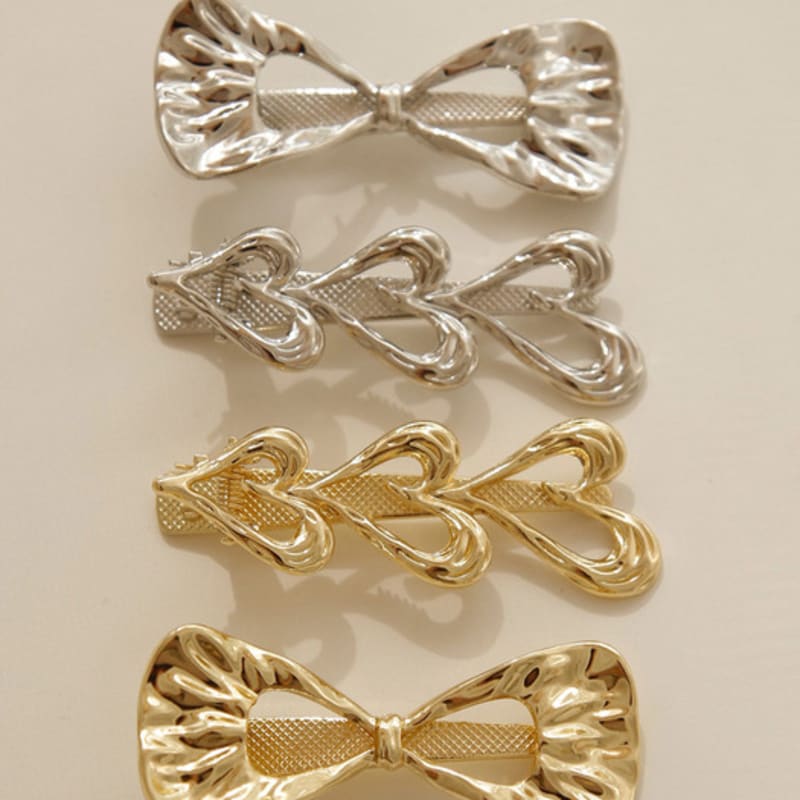 

J.Lauren Metal Heart Ribbon Accent Hair Claw Pins H01168 Silver Heart