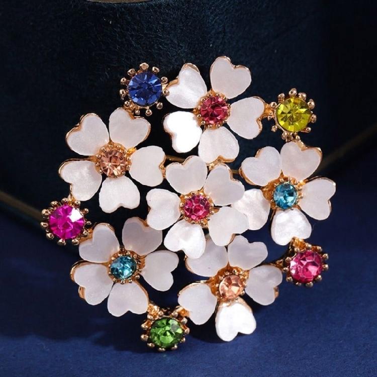 Rhinestones Embellishment Flower Shaped Brooch Unique Floral Shaped Lapel Pin Stylish Women Accessory for Coat Dress