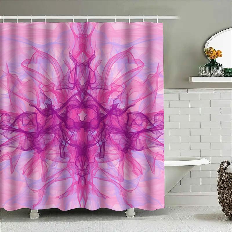 Luxury Pink Smoke Effect Printed Shower Curtain Waterproof Bath Decor For Modern Bathroom Red Purple Blue