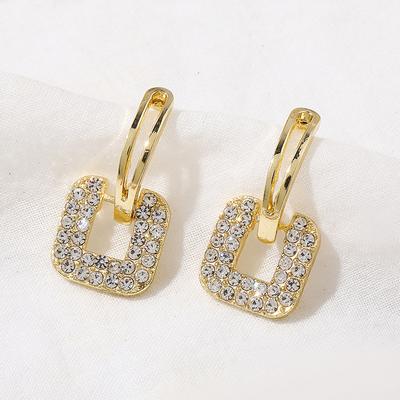 Simple Temperament Short Earrings, Full of Diamond Ear Jewelry New Square Geometric Stud Earrings