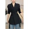 Damen Mode Blazer Koreanischer Stil Gürtel Taille Schmal Geschnitten Jacke Lässige Büro Oberbekleidung