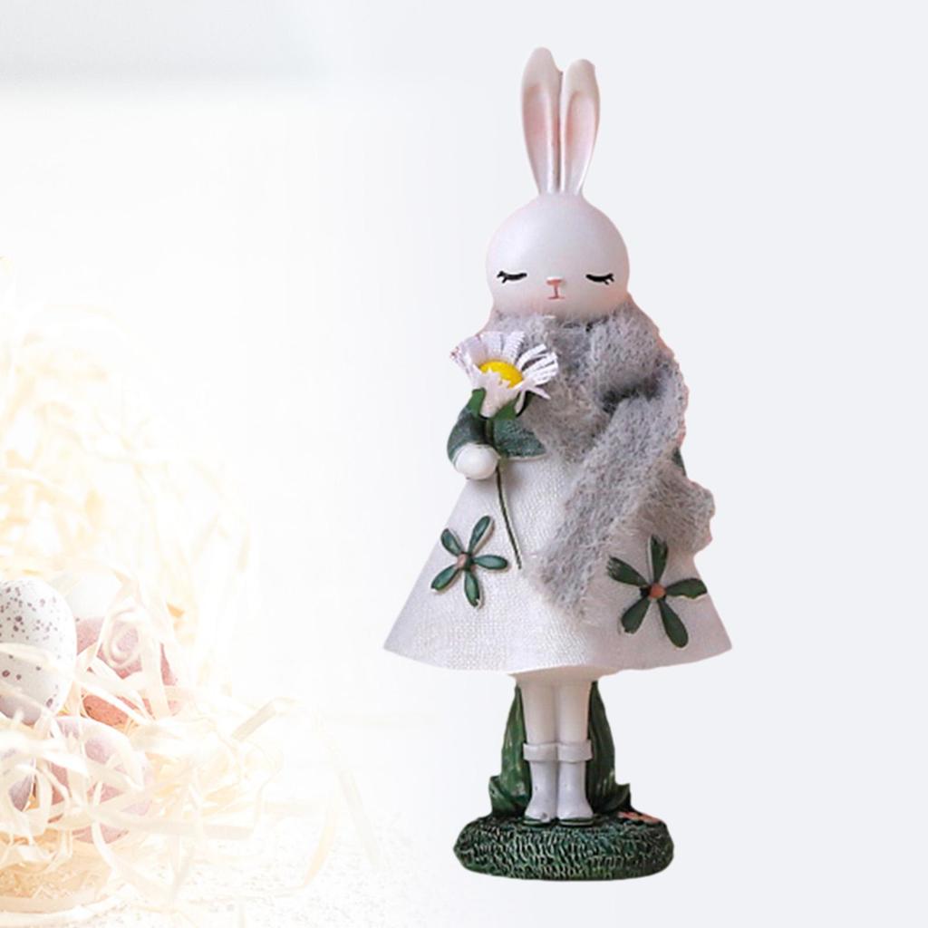 Easter Rabbit Statue Cartoon Resin Sculpture Decorative Easter Craft for Office