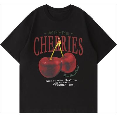Cherries Print TShirts Casual Daily Womens Short Sleeve Casual LooseFit Crew Neck Top Essential Versatile Style Shirts