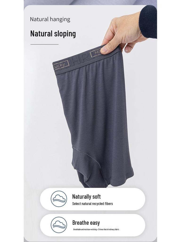 Men's Seamless Mid-Waist Modal Boxer Briefs: Extended Length, Anti-Chafe, Anti-Slip, Antibacterial.