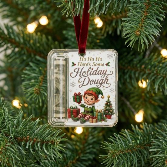 Creative Money Holder for Gifts Retro Christmas Cash Pendant, Tree Decoration, Transparent Acrylic Hanging Decor Holiday Ornament with Card
