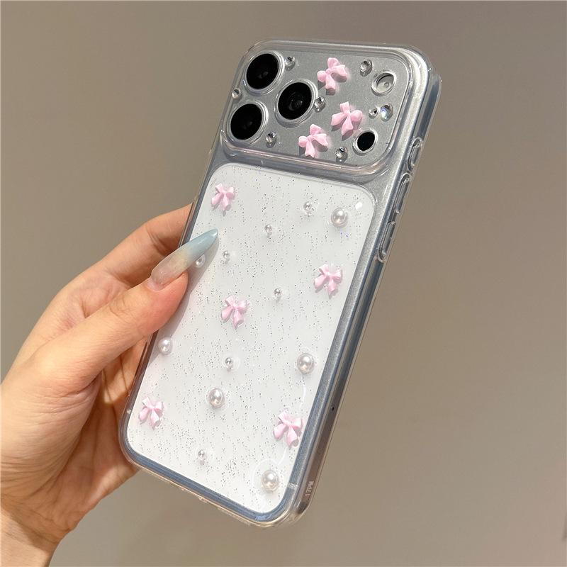 Pink Pearl Bowknot Case for iPhone 17/16 Pro Max/15/14/12