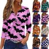 Women's Casual Fashion V-neck Loose Versatile Halloween Print Three-quarter Sleeve Top