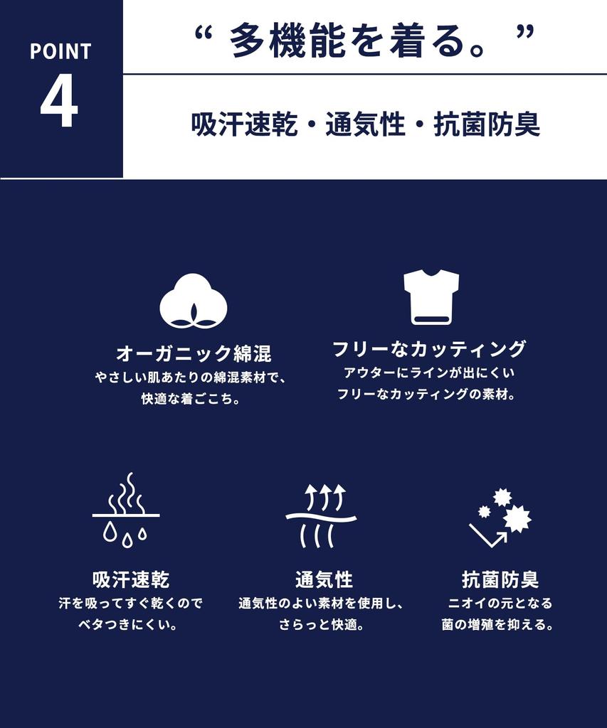 by Wacoal Organic cotton blend short breathable sweat quick drying antibacterial and deodorant crew free L [Bros Men] innerwear, 2/4 sleeve, sleeve,