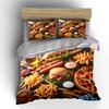 Vintage Fast Food Fest Bettwäscheset Burger Pizza Hund Bier Pommes Essen Druck Bettbezug Set 3-teilig Für Essensliebhaber Teenager Jungen