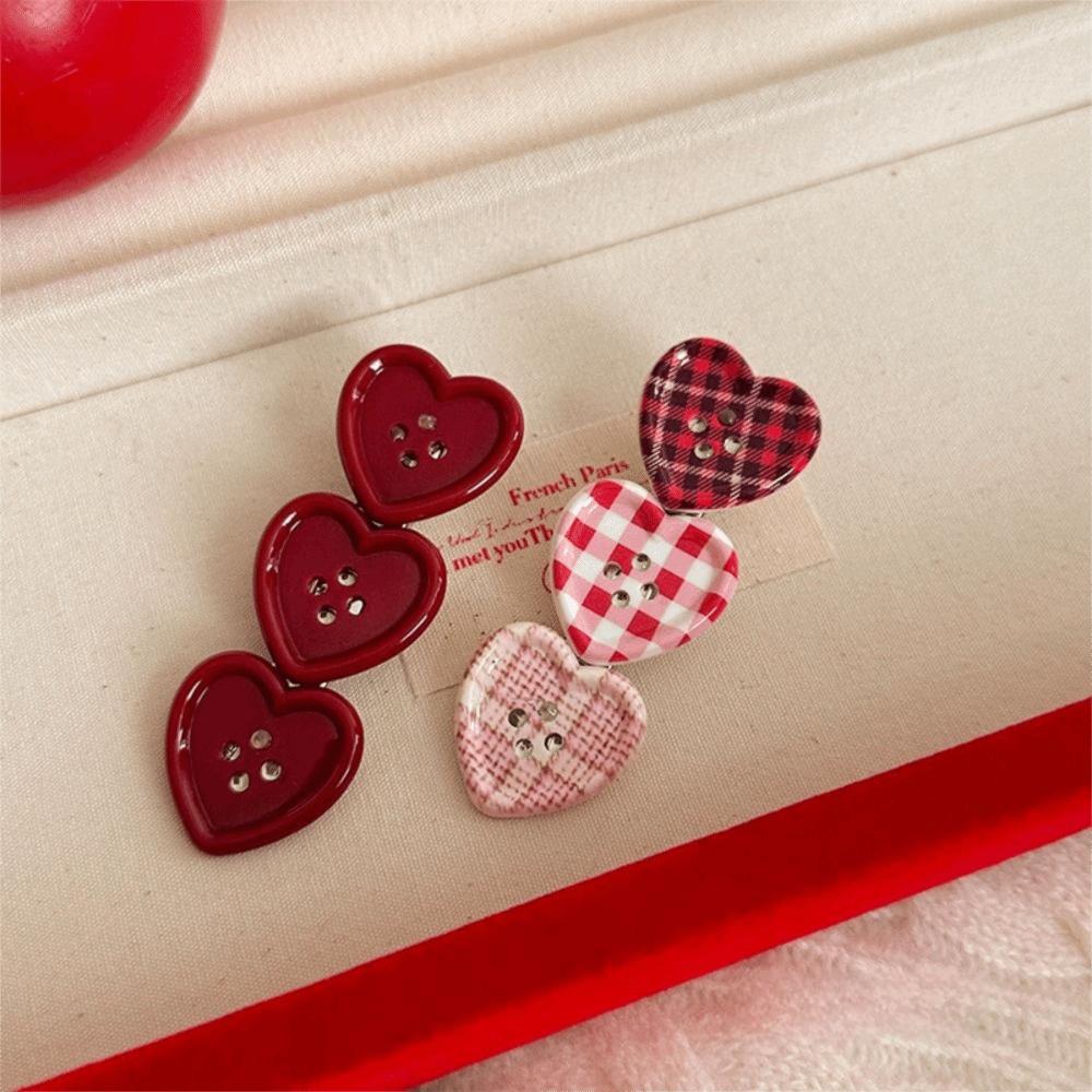 Heart Shape Plaid Hair Clip Non Slip Alligator Clip Cute Heart Hair Clip  Gifts