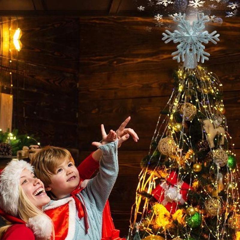 Rotating LED Snowflake Projector Tree Top 3D Sparkling Christmas Light Suitable for Ceiling Projection Holiday Tree Decoration