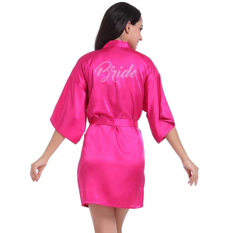 Women's Fashion Casual Rhinestone Homewear Summer Thin Kimono Half Sleeve Loungewear Solid Color Morning Robe