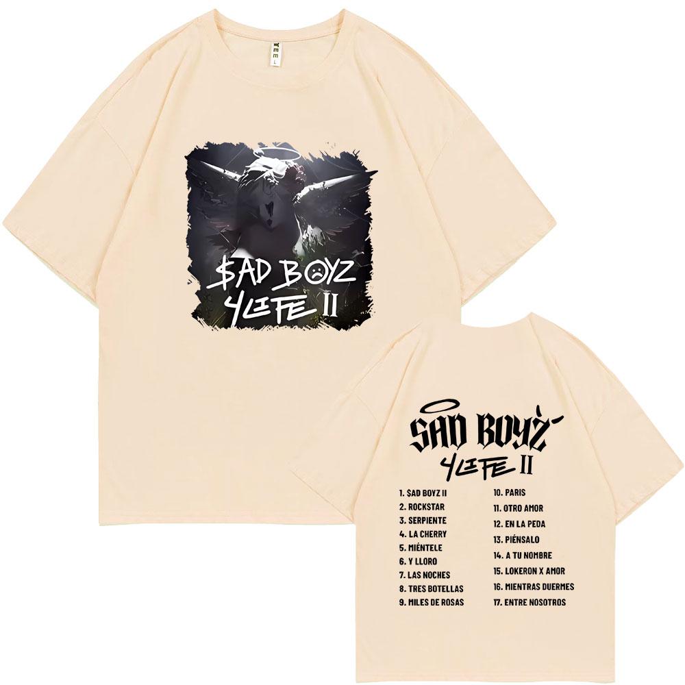 Junior H Sad Boyz 4 Life Album Double Sided Print T-shirt Men Women Clothing Fashion Oversized T Shirts Men's Hip Hop Streetwear