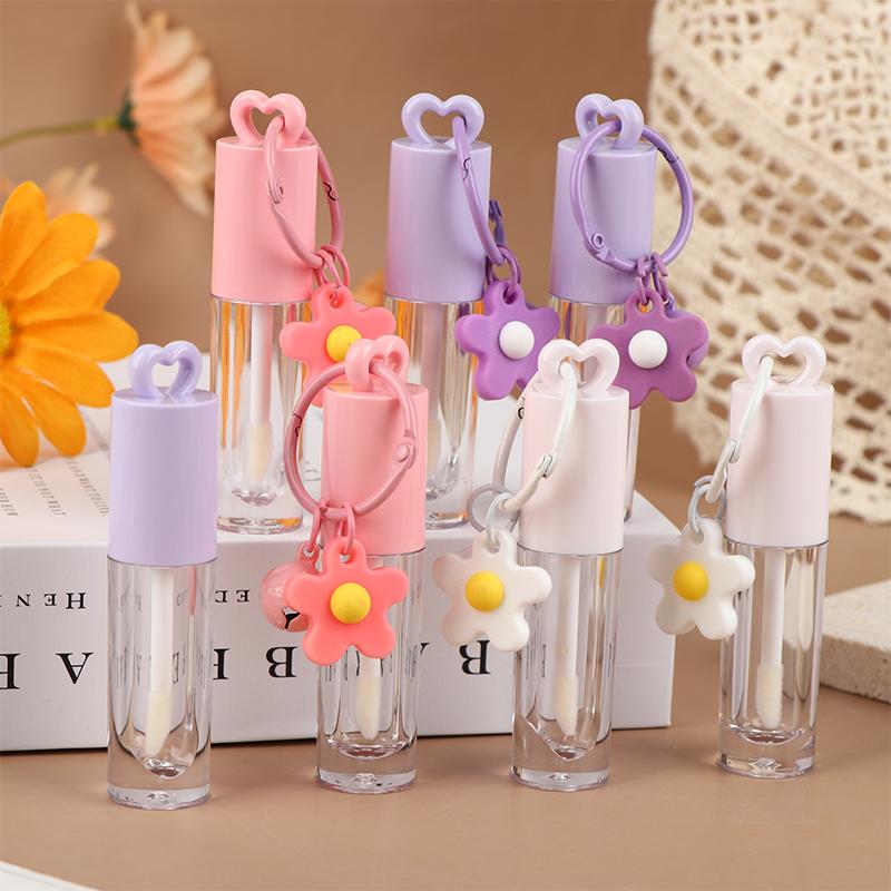 2.5ml Pink Heart-Shaped Lip Gloss Tube with Applicator Brush and Keychain – Empty Container for DIY Makeup