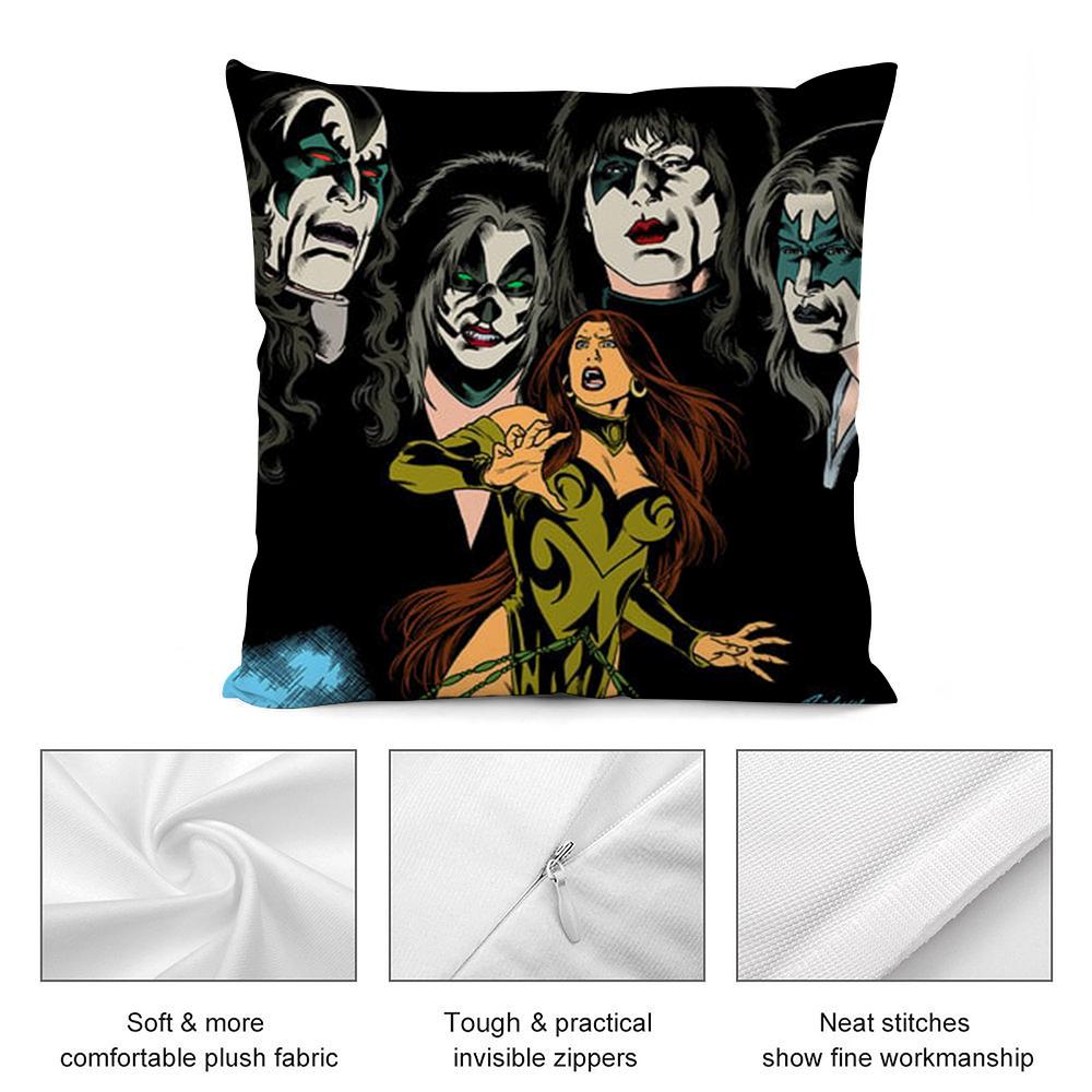 American Hot Heavy Metal Rock Kiss Band Pillow Case Short Plush Sofa Decorative Gift Home Double-sided Printing Cushion