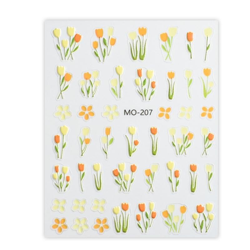 Желтые Цветочные Наклейки для Ногтей Тюльпаны Стикеры для Маникюра Аксессуары