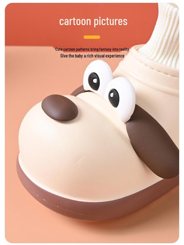 Zapatillas de Algodón para Mujer con Ojos Grandes de Perro 2025: Usable al aire libre, Antideslizante, Punta cerrada, Cálido, Grueso, Aumenta la altura, Suela blanda