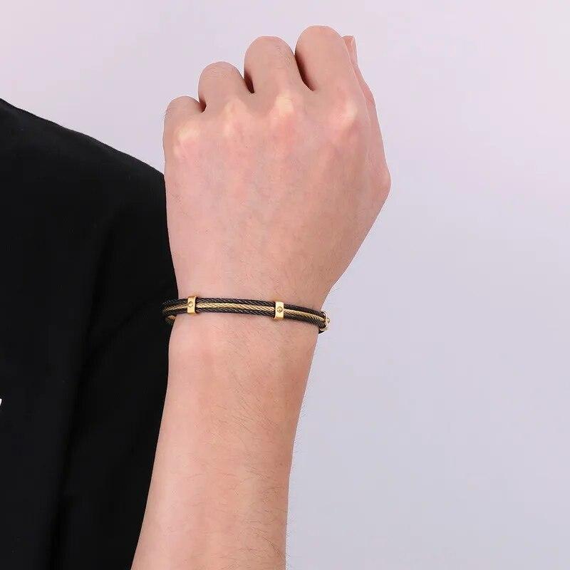 6MM Premium Wire Rope Woven Multilayer Bracelet for Men Punk - Sturdy Stainless Steel In Silver/Gold Color Party Jewelry Gift
