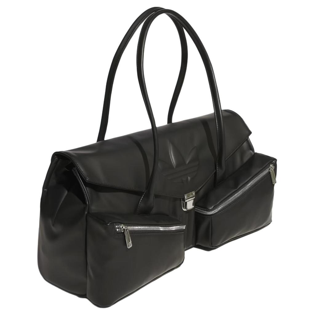 adidas Bolsa de Ombro Clássica Prática Originals Trefoil 17,2L Poliuretano Alça Longa Bolsa de Ombro Grande Feminina Preta KC1418
