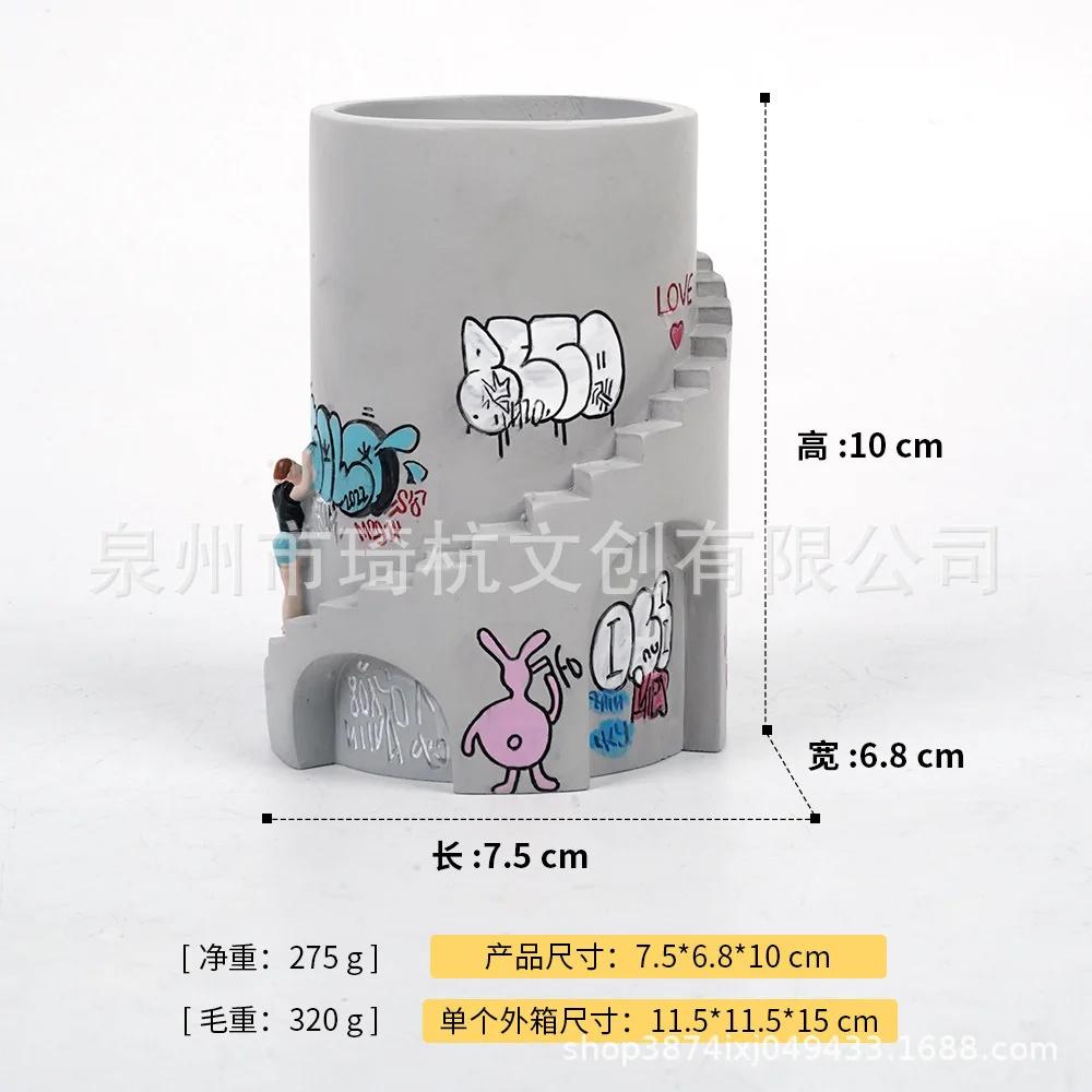 

Граффити Арт Подставка для ручек из смолы Креативный органайзер для стола Современный минималистичный декоративный предмет ручной работы Кабинет Гостиная Спальня Домашний офис