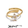 Yhpup Exquisite Stainless Steel Bling Cubic Zirconia Flower Adjustable Ring for Women Fashion Shiny Finger Jewelry New