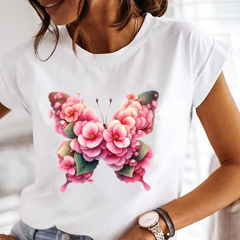 (Asian Size)  Tee Top Short Sleeve T Shirt Flower Sweet 90s Cute Women Clothing Casual Fashion Print Lady Female Graphic T-shirts